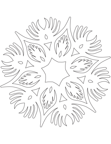 Coloring book big snowflake with wings